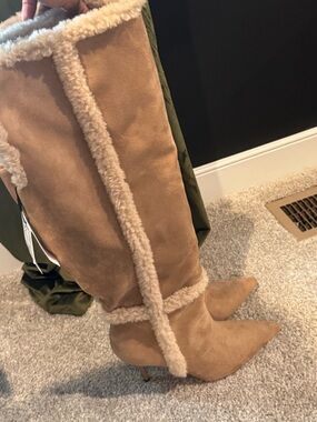 Zara Tan Suede Boots with Cream Shearling